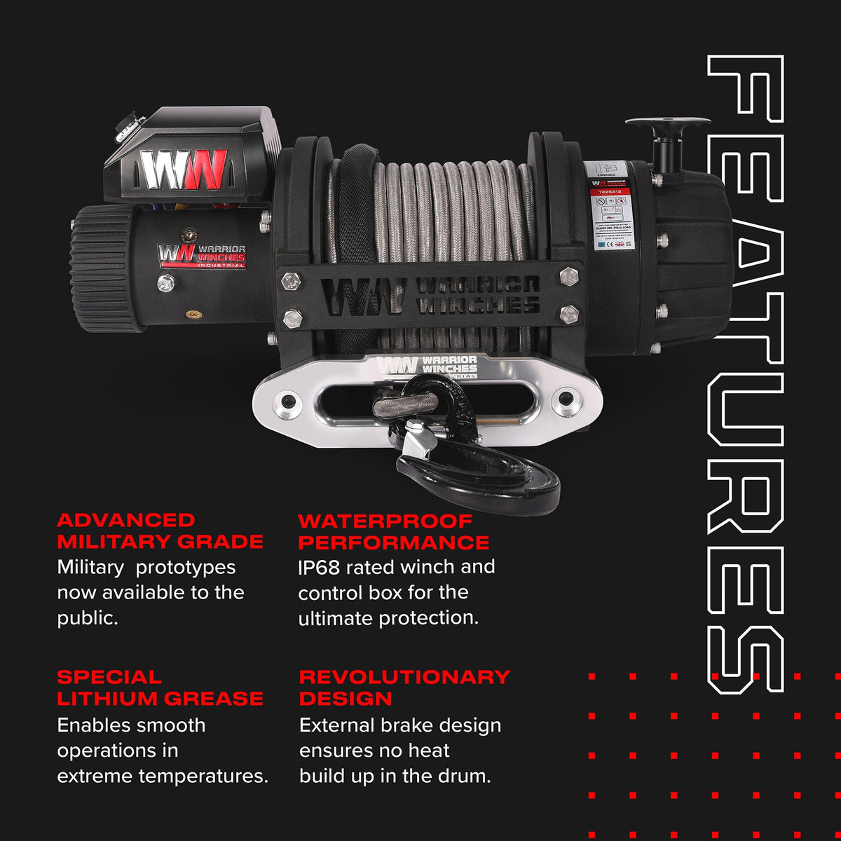 T1000 25,000lb Electric Winch - 12v Synthetic Rope