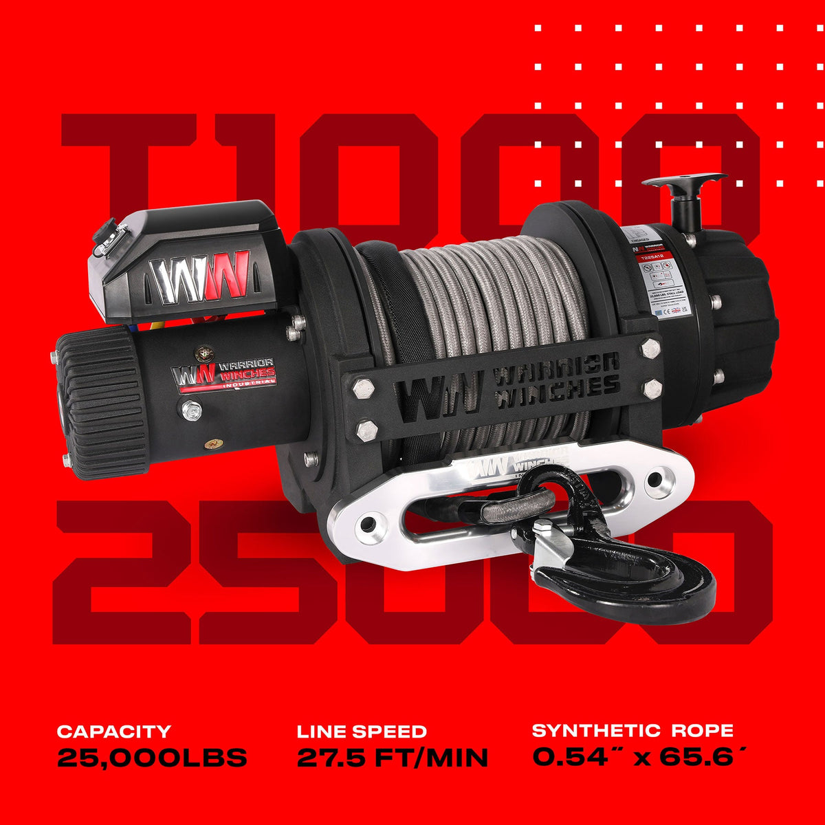 T1000 25,000lb Electric Winch - 12v Synthetic Rope