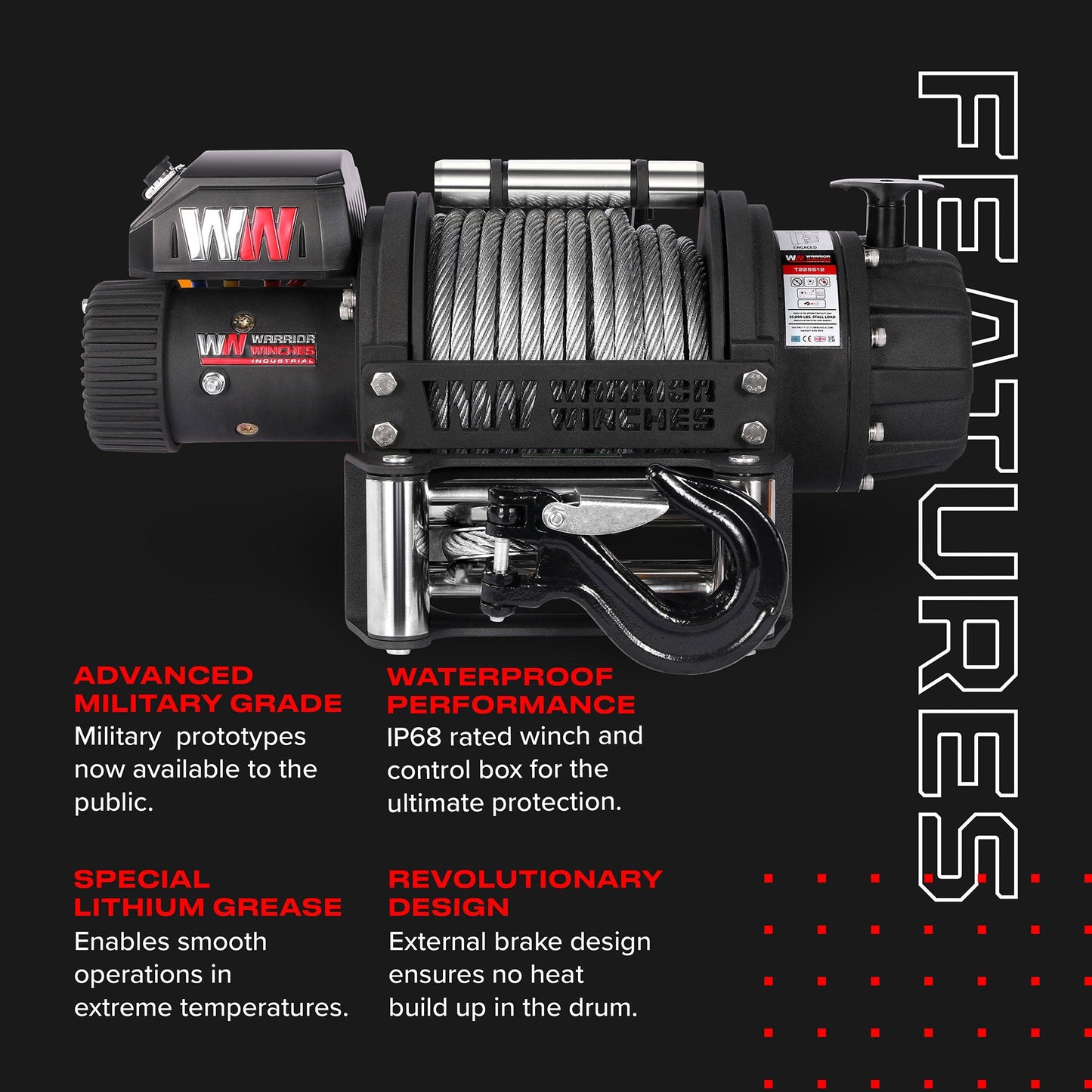T1000 25,000lb Electric Winch - 12v Steel Rope