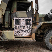 Load image into Gallery viewer, Violence Is Often The Answer 3'x3' Camo Flag
