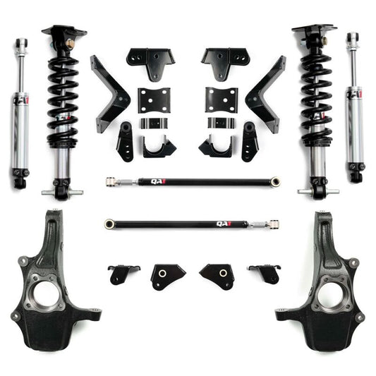 QA1 2019+ Chevrolet Silverado 1500 Double Adjustable 4/5in Lowering Kit w/ Spindles & Traction Bars