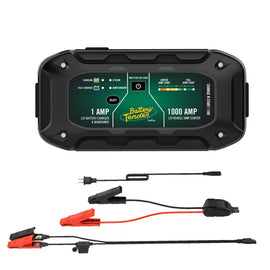 Battery Tender Charge N Start 1100 1A Battery Charger & 1000A Jump Starter with clear display, charging indicators, and cables.