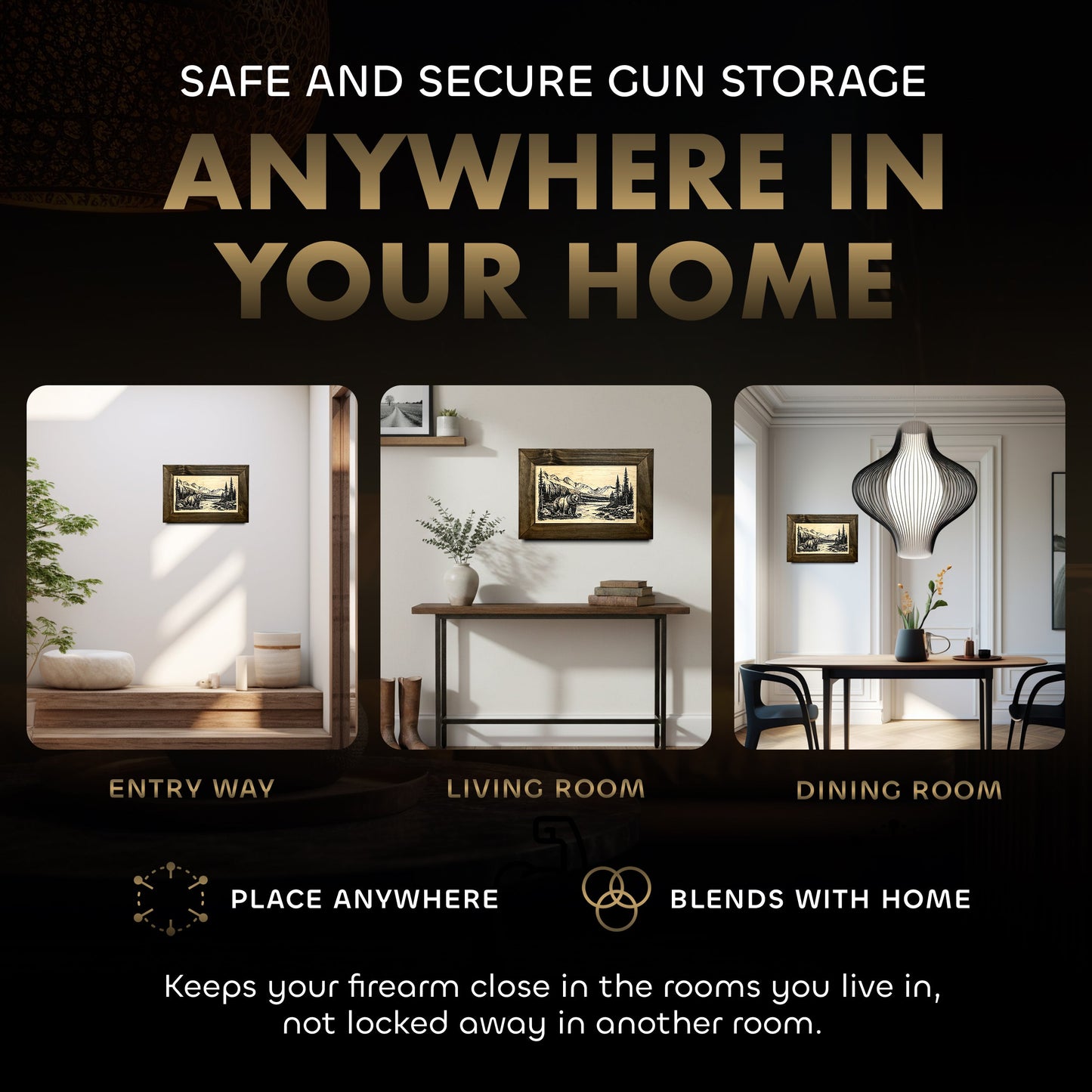 Wilderness Mountain Bear Gun Concealment Furniture - Handcrafted Hidden Gun Storage Wall Decor - Hidden Safe Furniture with Magnetic Lock for Quick Access - Made in USA