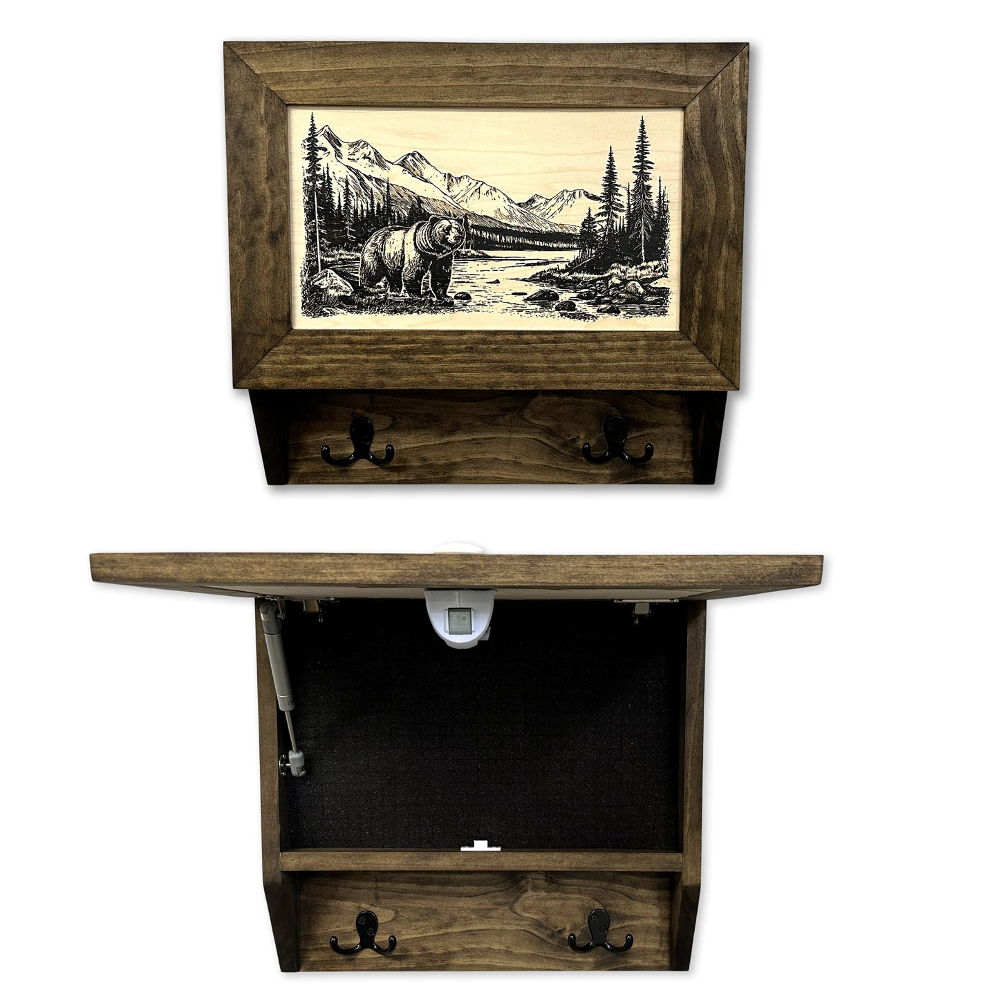 Wilderness Mountain Bear Gun Concealment Furniture - Handcrafted Hidden Gun Storage Wall Decor - Hidden Safe Furniture with Magnetic Lock for Quick Access - Made in USA