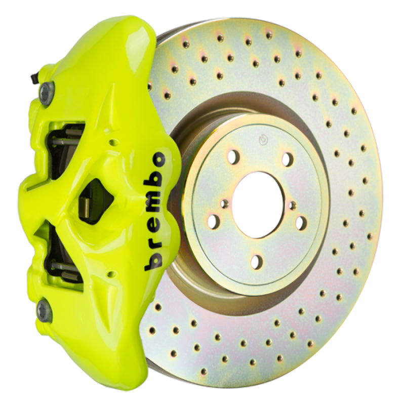 Brembo 02-07 Impreza/WRX/08-14 WRX Fr GT BBK 4 Piston Cast 326 x30 1pc Rotor Drilled- Fluo. Yellow