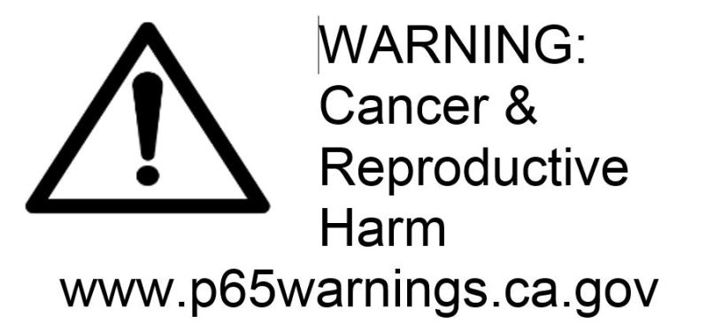 Warning label indicating cancer and reproductive harm, associated with the Fabtech 20-21 Jeep Gladiator 4WD Diesel 3 inch Sport II Lift Kit component box.