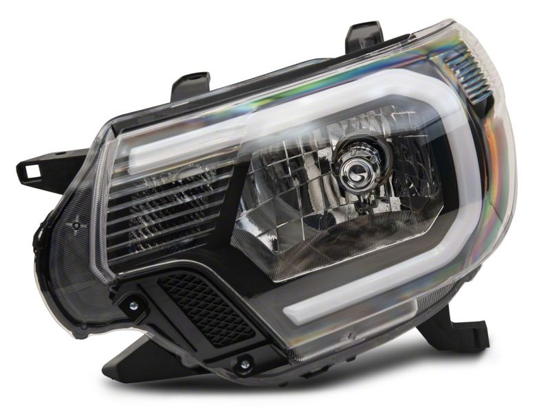 Raxiom 12-15 Toyota Tacoma Axial Series Headlights w/ LED Bar- Black Housing (Clear Lens)