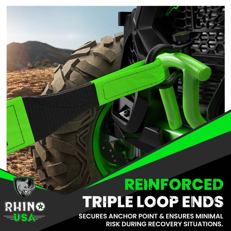 Rhino USA Recovery Tow Strap 3Inx20Ft (Green)