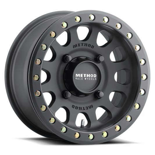 Method Wheels MR401 UTV Beadlock 15x7 wheel in matte black, featuring a +38mm offset and a 6 x 139.7 bolt pattern, designed for durability and strength in off-road conditions.