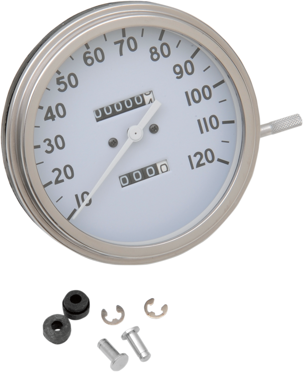 DRAG SPECIALTIES 5-inch MPH FL-Style Speedometer (White Face) - Fits Harley-Davidson '36-'40 with Part Number 72758M