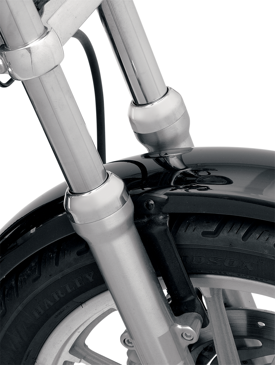 DRAG SPECIALTIES, Drag Specialties 74487 39mm Fork Boot Covers - Aluminum with Chrome Finish