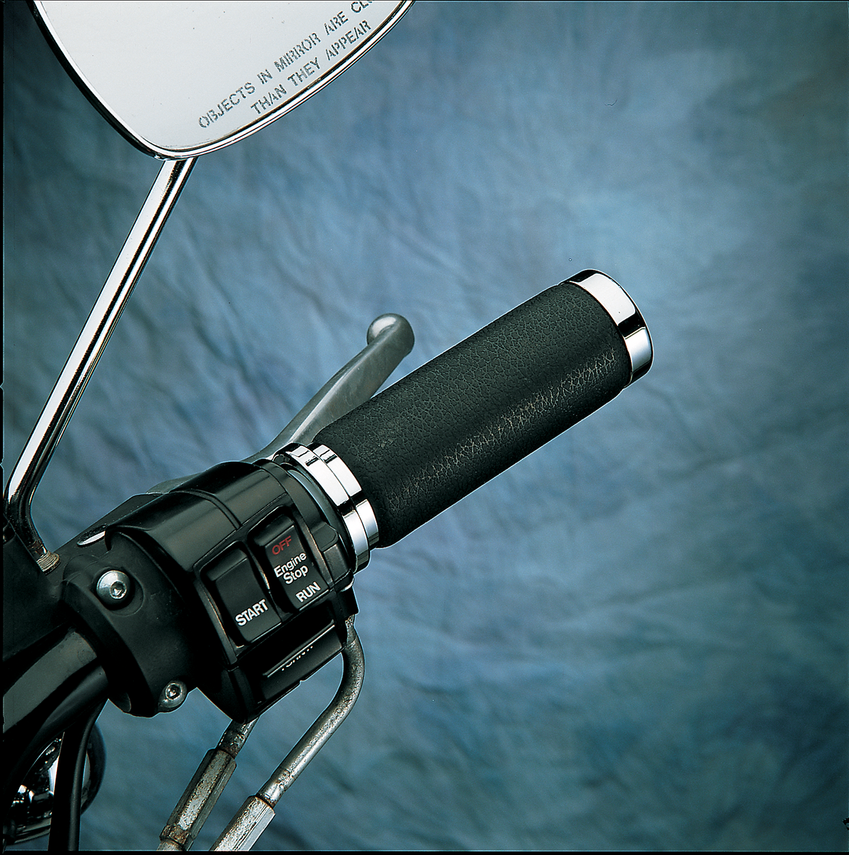 DRAG SPECIALTIES, DRAG SPECIALTIES Textured Black Rubber Grips with Chrome End Caps - Part 170509DTS-BC324