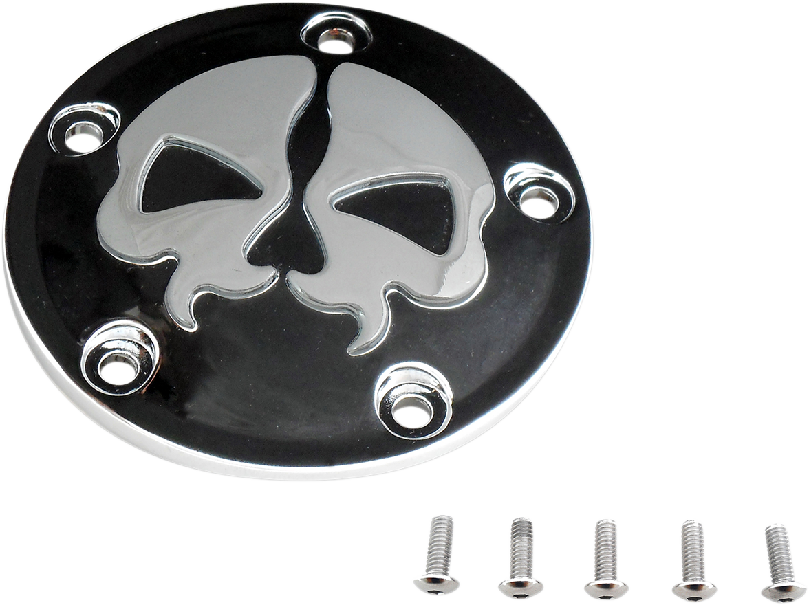 Drag Specialties Points Cover - Black with Chrome Skull Finish for Twin Cam 78040B