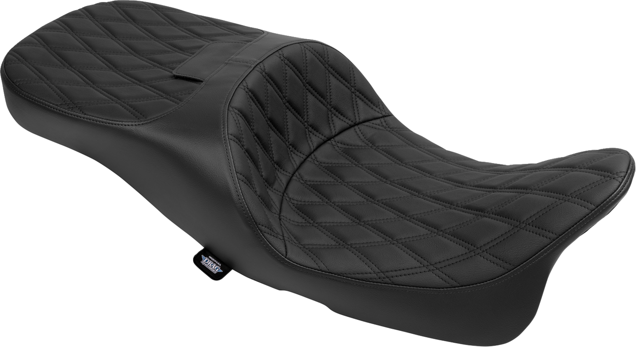 DRAG SPECIALTIES SEATS, Drag Specialties Seats Extended Reach Freedom Seat for FLT/FLH '09-'25 - Vinyl, Double Diamond, Black Stitch - Part 4696B
