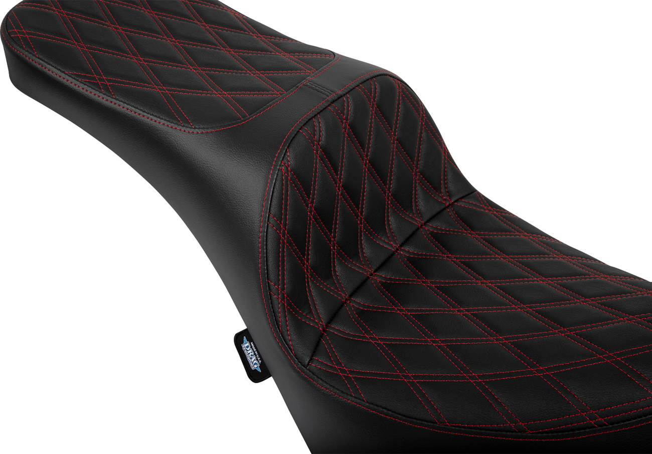 DRAG SPECIALTIES SEATS, Drag Specialties Seats Freedom Seat for FL/FX 2018-2025 with Double Diamond Red Stitch - Vinyl - Part 4719D