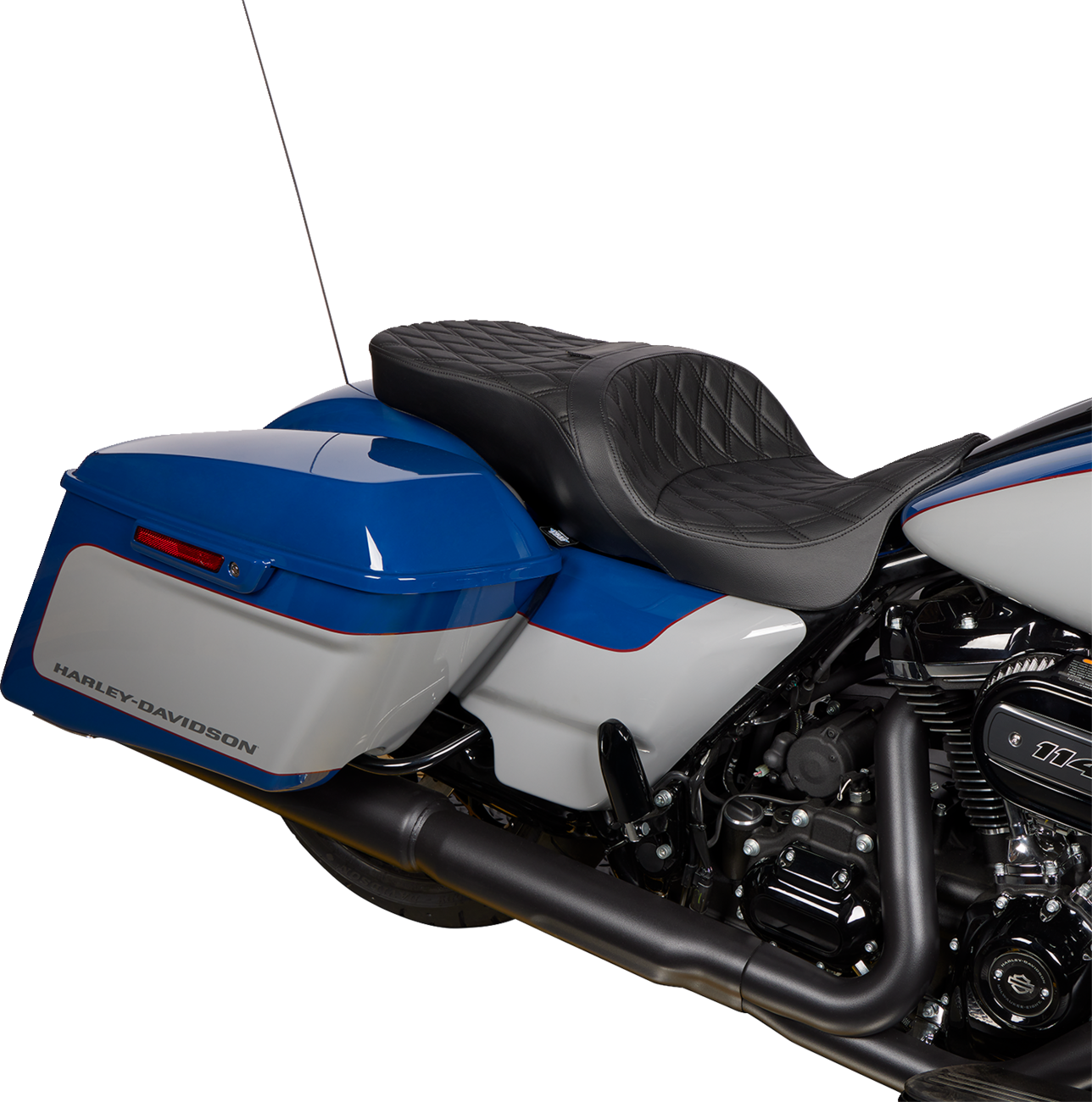 DRAG SPECIALTIES SEATS, DRAG SPECIALTIES SEATS Freedom Seat - Vinyl - Double Diamond Black Stitch for Harley FLH 2009-2023 (Part #0801-1481)