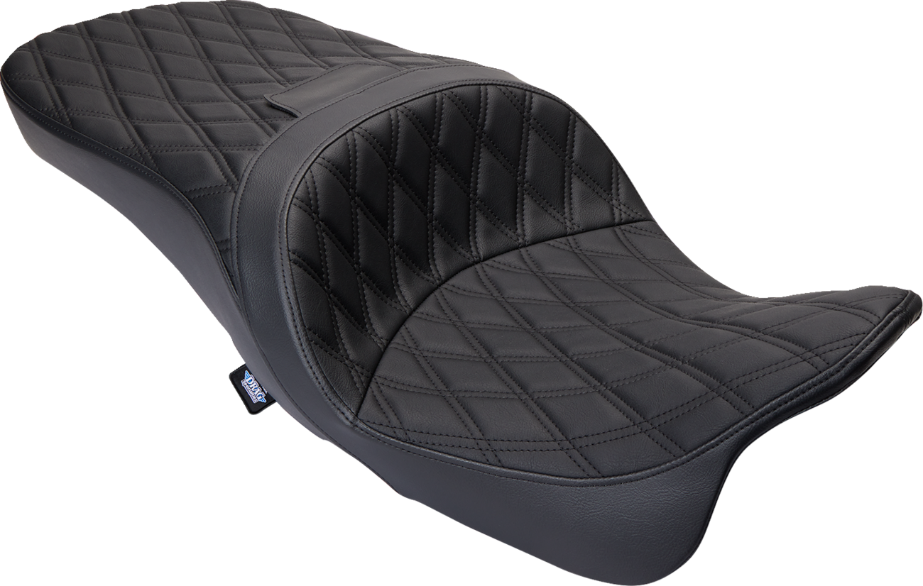 DRAG SPECIALTIES SEATS, DRAG SPECIALTIES SEATS Freedom Seat - Vinyl - Double Diamond Black Stitch for Harley FLH 2009-2023 (Part #0801-1481)
