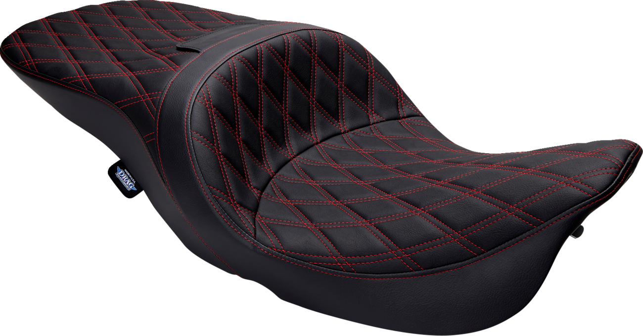 DRAG SPECIALTIES SEATS, DRAG SPECIALTIES SEATS Freedom Seat - Vinyl - Double Diamond Red Stitch for FLH 1997-2007 (Part #08011507-4676D)
