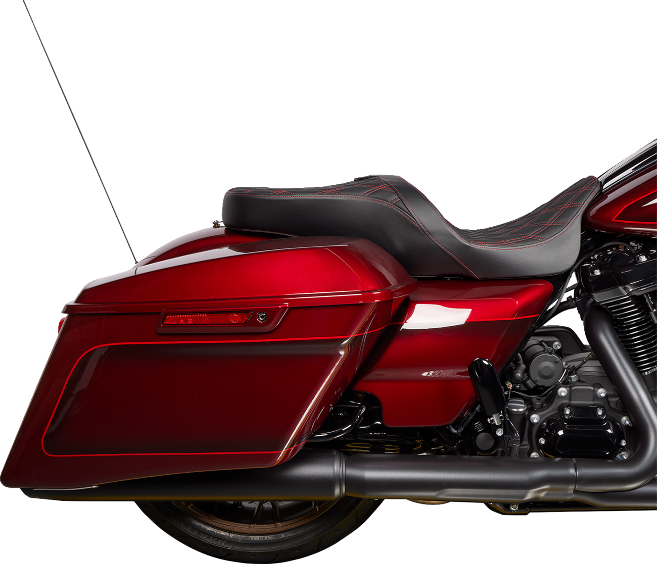 DRAG SPECIALTIES SEATS, DRAG SPECIALTIES SEATS Freedom Seat with Double Diamond Red Stitch for Harley FLH 2009-2023 - Part #0801-1484