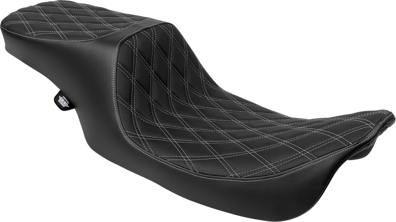 DRAG SPECIALTIES SEATS, Drag Specialties Seats Predator 2-Up Seat for Harley FL 1997-2007 with Double Diamond Vinyl and Silver Stitching (Part #4695C)