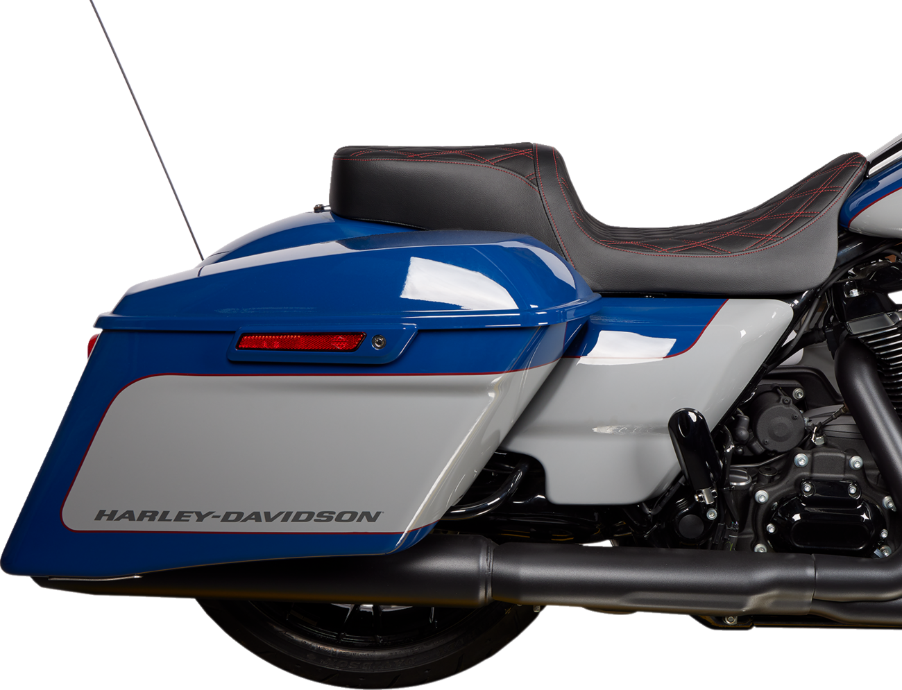 DRAG SPECIALTIES SEATS, Drag Specialties Seats Predator 2-Up Seat with Vinyl Cover and Double Diamond Red Stitch for Harley FL 2008-2023 - Part Number 0801-1494