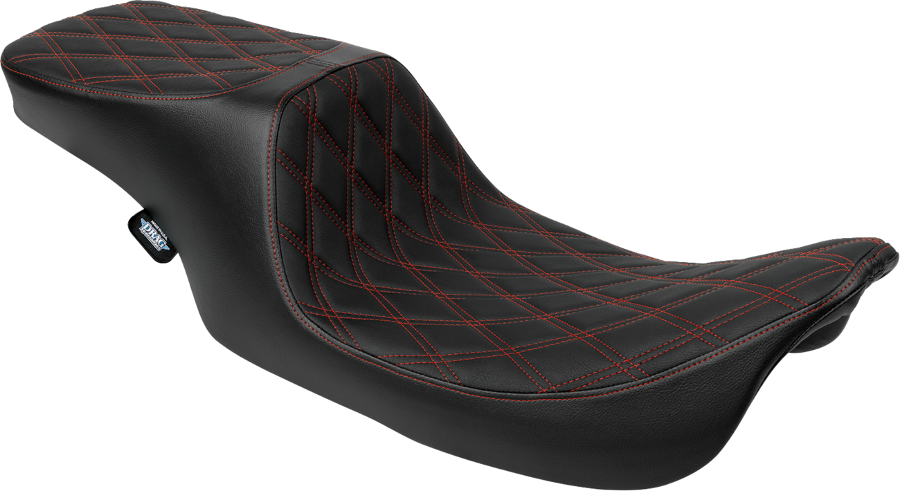 DRAG SPECIALTIES SEATS, Drag Specialties Seats Predator 2-Up Vinyl Seat with Double Diamond Pattern and Red Stitching for Harley FL '97-'07 Part 4695D