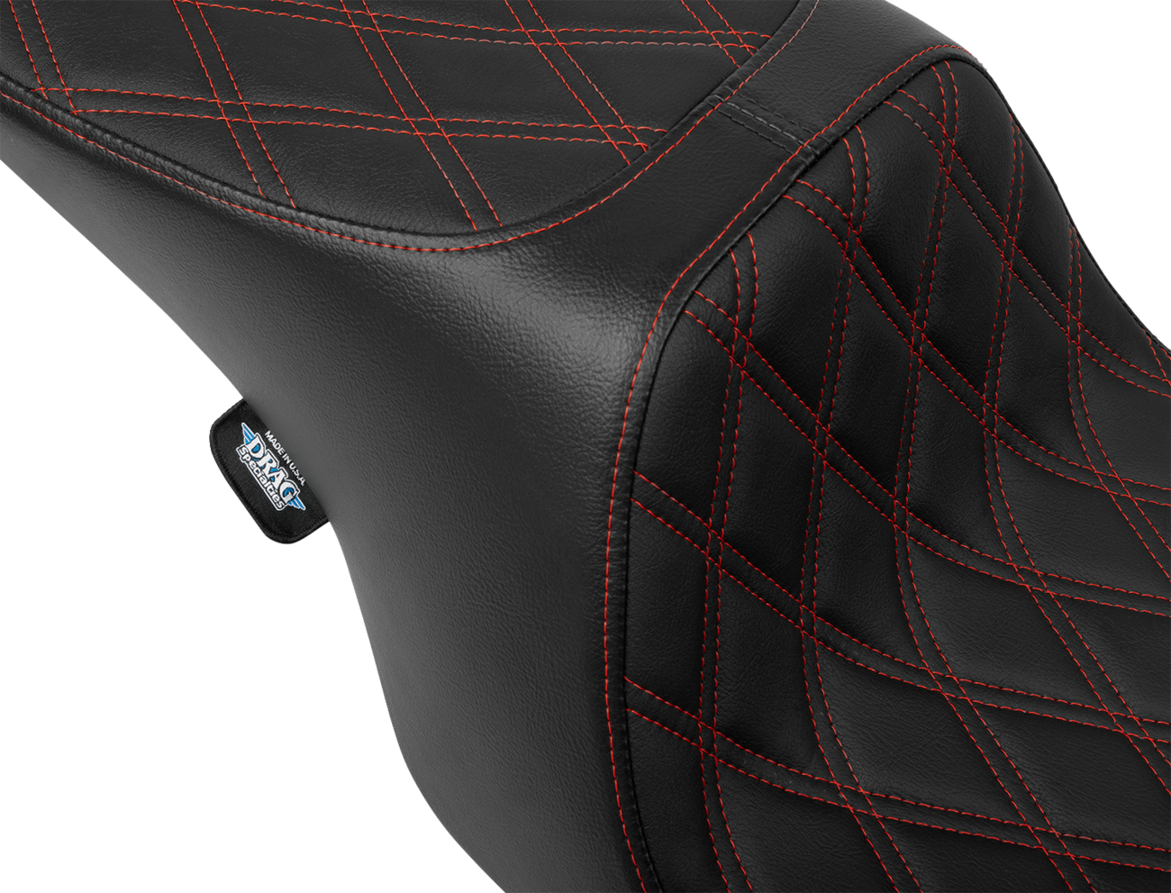 DRAG SPECIALTIES SEATS, Drag Specialties Seats Predator 2-Up Vinyl Seat with Double Diamond Pattern and Red Stitching for Harley FL '97-'07 Part 4695D