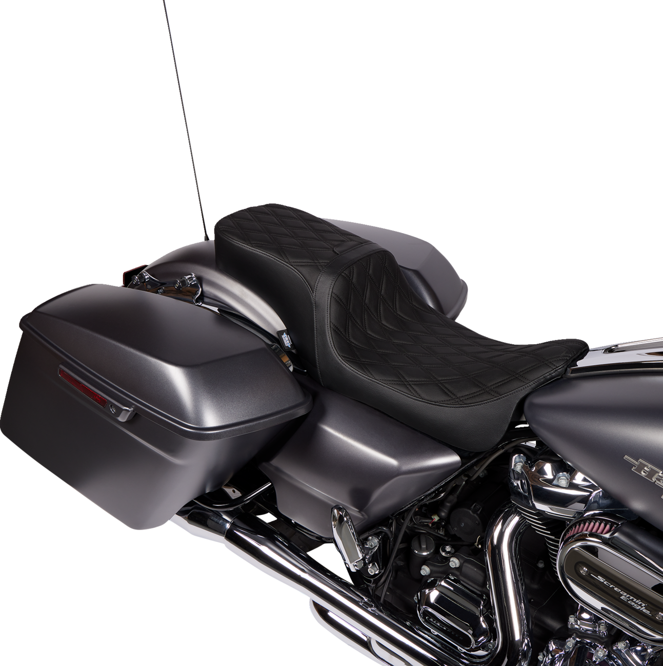 DRAG SPECIALTIES SEATS, Drag Specialties Seats Predator 2-Up Vinyl Seat with Double Diamond Pattern for Harley FLH/FLTR 2008-2023 Part #0801-1500