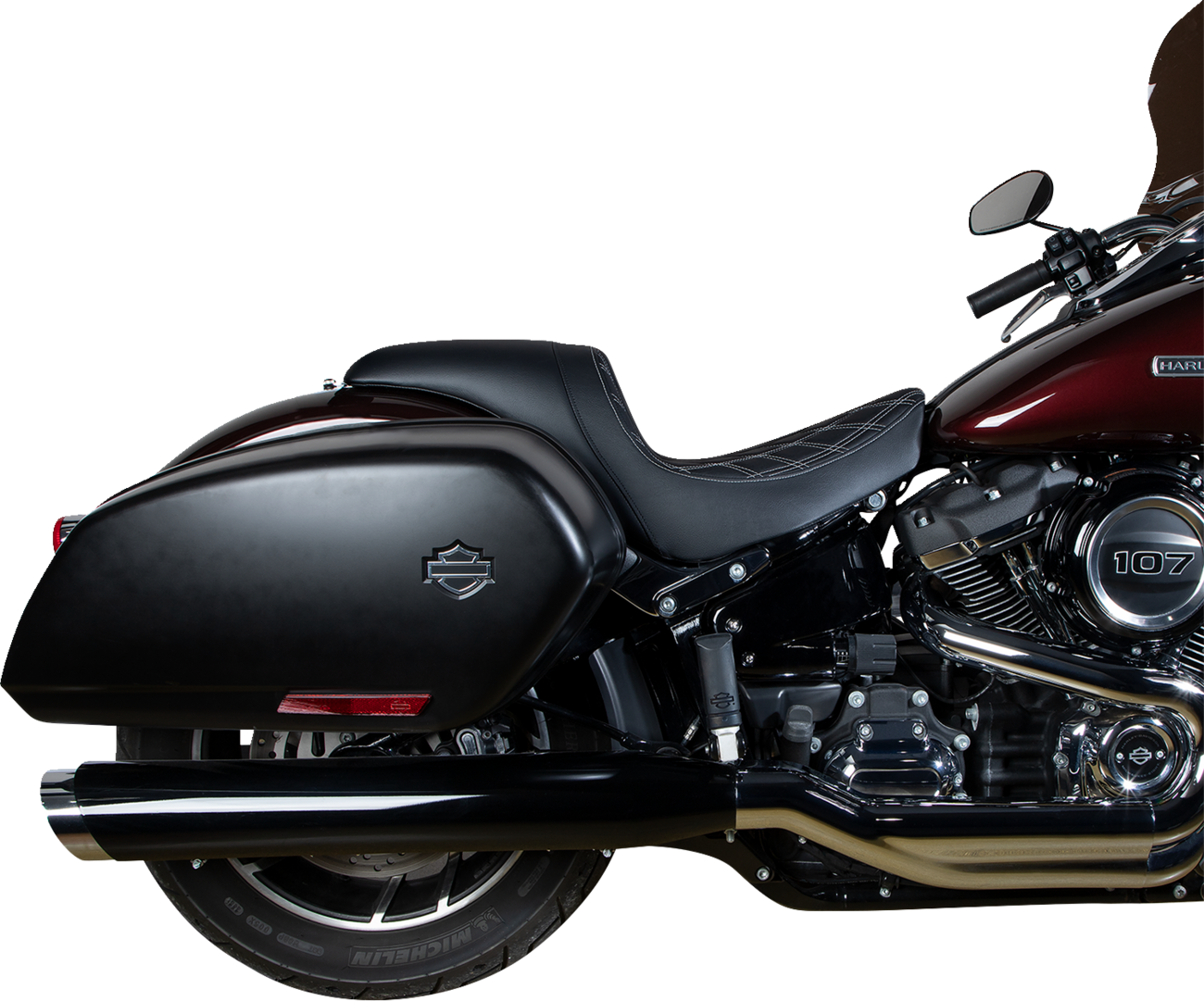 DRAG SPECIALTIES SEATS, DRAG SPECIALTIES SEATS Predator Double Diamond Vinyl Seat with Silver Stitching for Harley-Davidson FLSB/FXLR (2018-2023) Part #0802-1518
