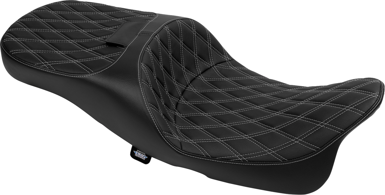 DRAG SPECIALTIES SEATS Extended Reach Freedom Seat for Harley FLT/FLH 2009-2025 with Double Diamond Vinyl and Silver Stitch - Part 4696C