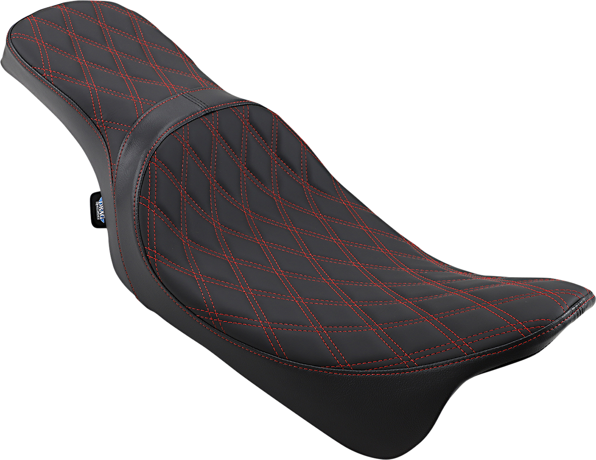 Drag Specialties Seats Predator 2-Up Seat with Double Diamond Pattern and Red Stitching for Harley Davidson FL 2008-2023 - Part No. 0801-1272