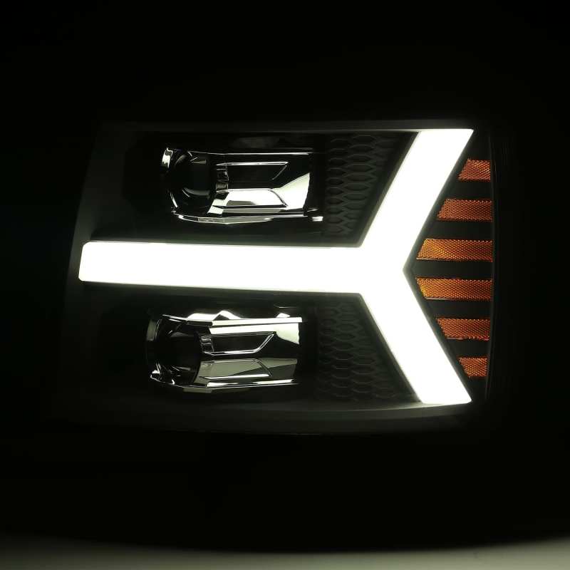 AlphaRex 07-13 Chevrolet Silverado PRO-Series Halogen Projector Headlights Jet Black