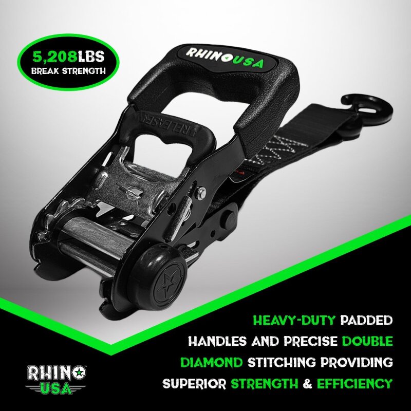 Rhino USA Heavy Duty Ratchet Tie-Down 4-Pack Blue 1.6In X 15Ft