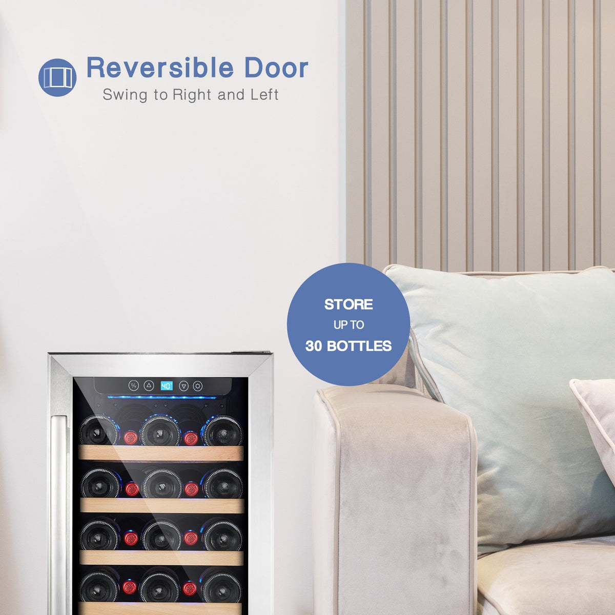 Kalamera 15'' Built-in 30 Bottle Wine Cooler