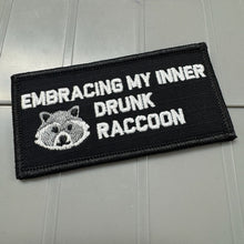 Load image into Gallery viewer, As Seen on Socials - Embracing My Inner Drunk Raccoon - 2x4 Patch - Black w/Silver