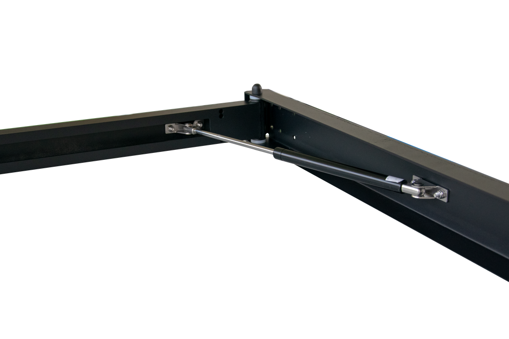 Close-up view of the 90 Degree Swing Out Bracket by Dirtbox Overland, showcasing its durable aluminum construction and gas strut mechanism for easy deployment.