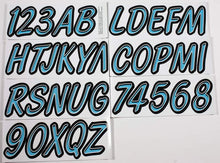 Load image into Gallery viewer, Hardline Boat Lettering Registration Kit 3 in. - 400 Cyan Blue/Black