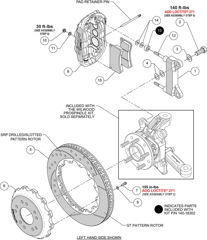 Wilwood kit front XRS6R wwe C10 alum pro spindle 14.00 rotor GT red