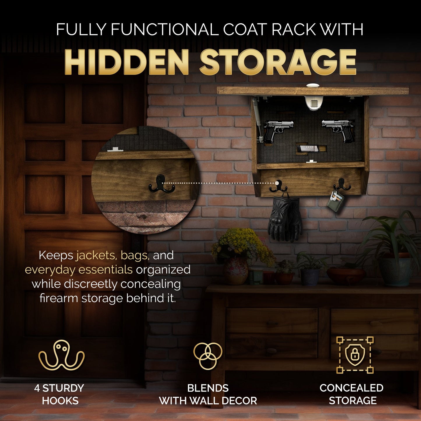 Grizzly Bear Gun Concealment Furniture - Handcrafted Hidden Gun Storage Wall Decor - Hidden Safe Furniture with Magnetic Lock for Quick Access - Made in USA