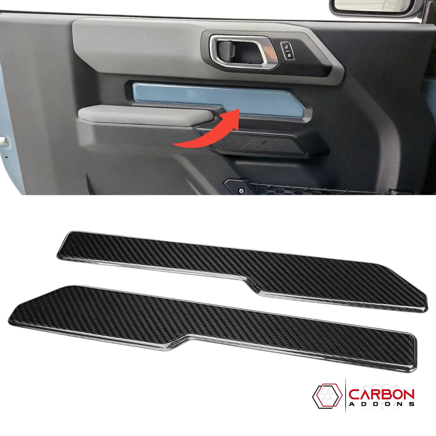 Real Carbon Fiber Interior Door Trim Covers for 2021+ Ford Bronco 2-Door (Glossy or Matte)