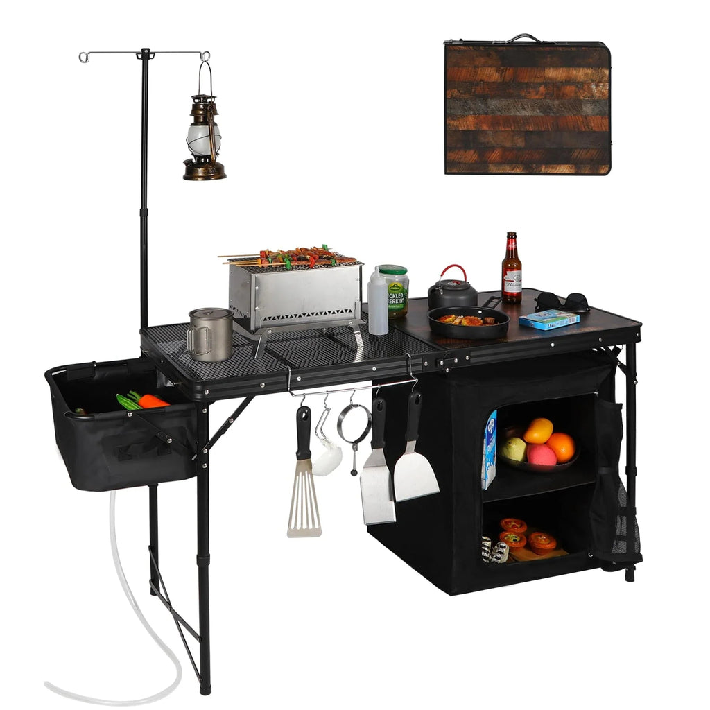 Portable Camping Kitchen Table with Storage Organizer for Outdoor