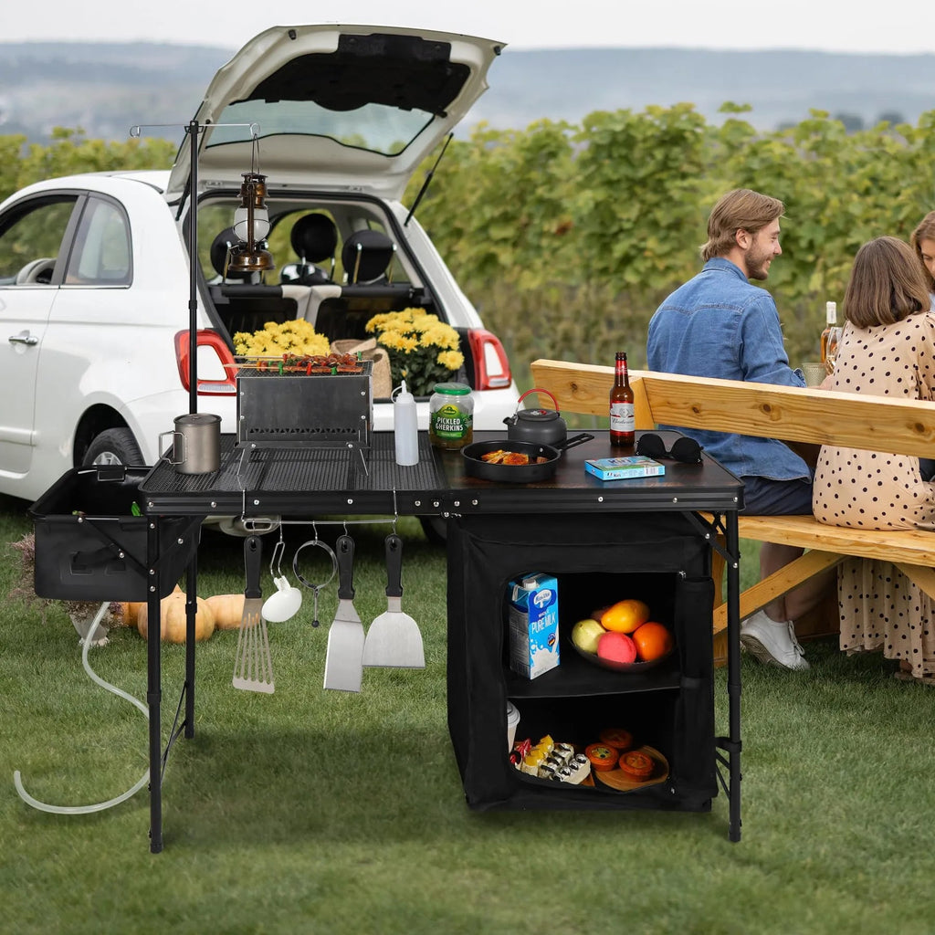 Portable Camping Kitchen Table with Storage Organizer for Outdoor