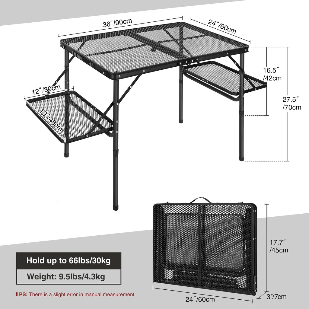 Folding Grill Table for Outside with Adjustable Height Legs