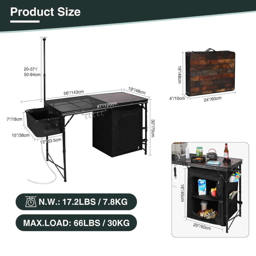Portable Camping Kitchen Table with Storage Organizer for Outdoor