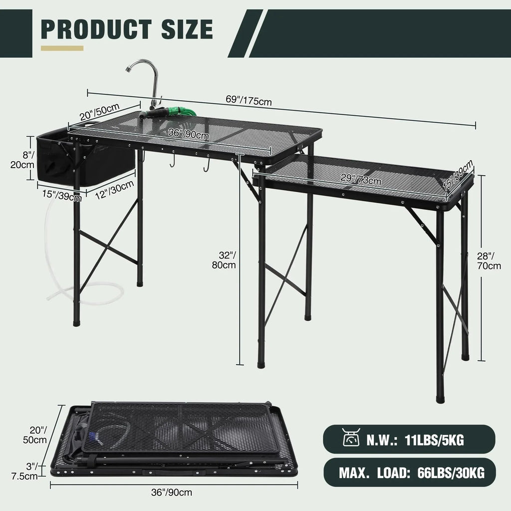 Portable Camping Kitchen Table with Storage Organizer for Outdoor