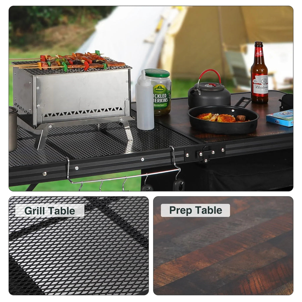 Portable Camping Kitchen Table with Storage Organizer for Outdoor