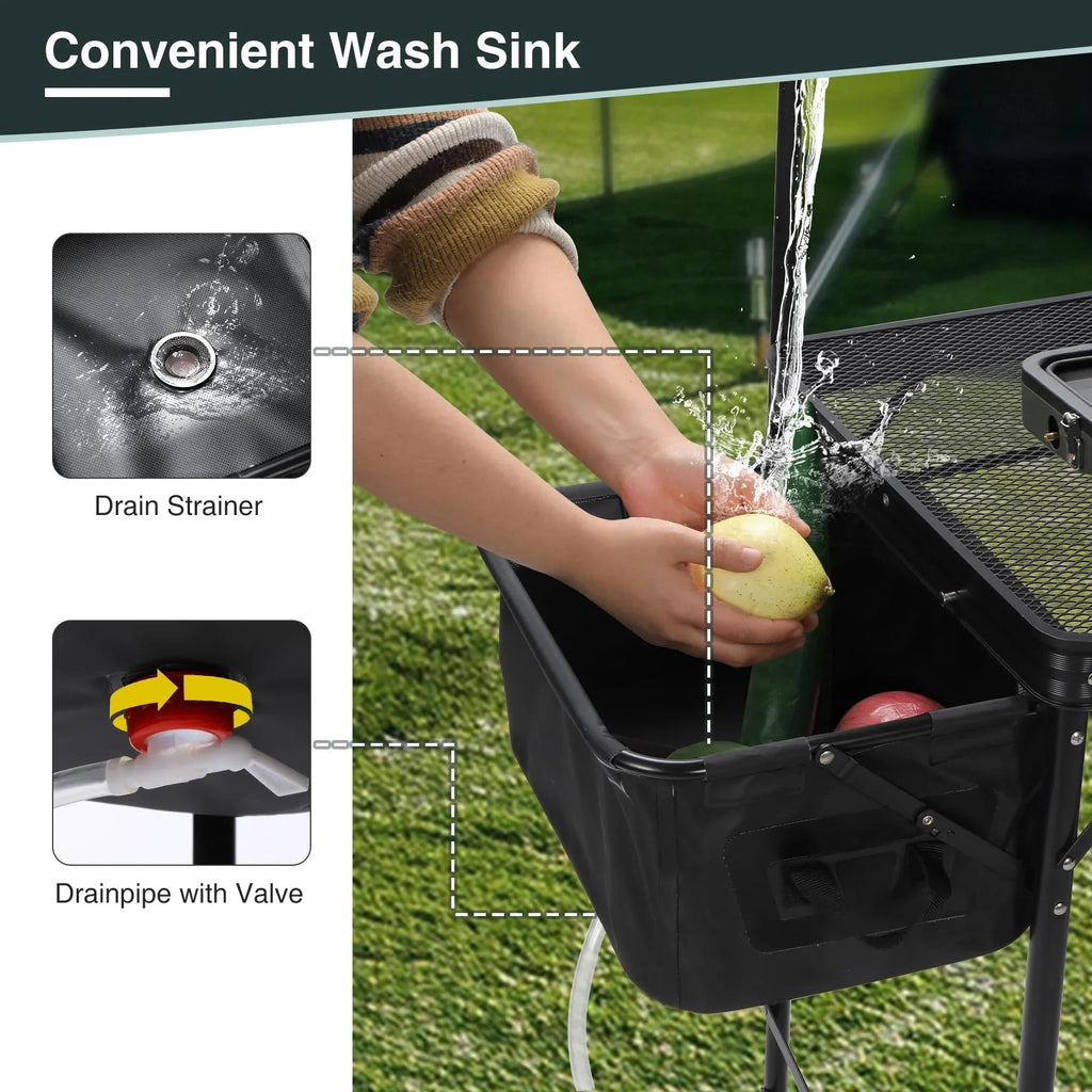 Portable Camping Kitchen Table with Storage Organizer for Outdoor