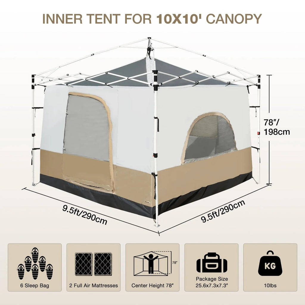 Camping Cube Inner Tent for 10'x10' Pop Up Canopy (Canopy & Frame NOT Included)