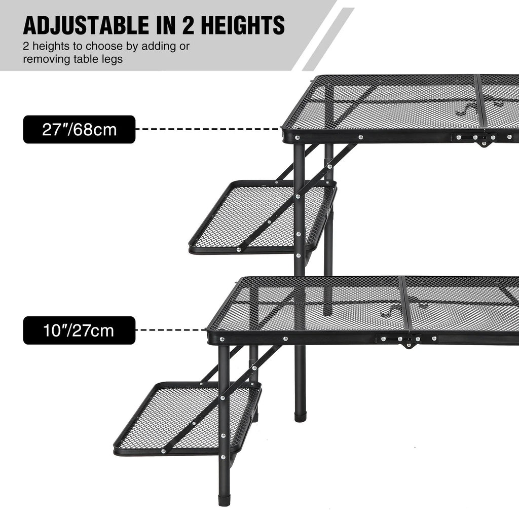 Folding Grill Table for Outside with Adjustable Height Legs