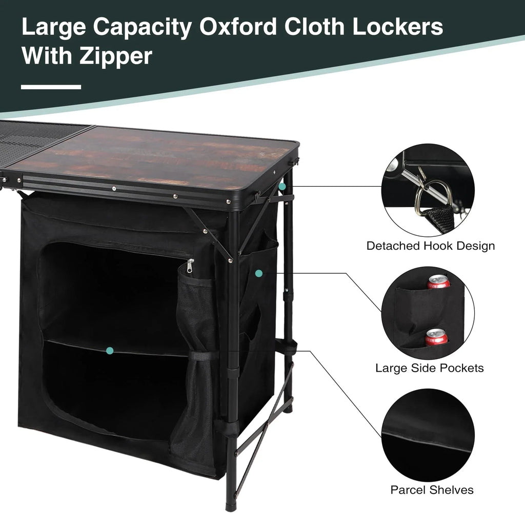 Portable Camping Kitchen Table with Storage Organizer for Outdoor